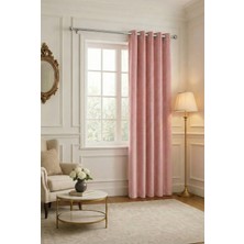 Bercem Home Kadife Dokulu Fon Perde - Pudra - Kuş Gözlü Dikim - (Rustik Için)