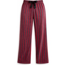 Premium Fransız Kadife Bordo Çizgili Kadın Pijama Altı Rahat Kalıp