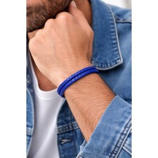 Herşey Nota Lacivert Hakiki Deri Örgü Erkek Bileklik – Mıknatıslı Tokalı