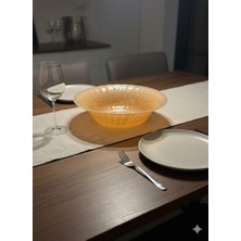 Eski Yeni Antik Anchor Hocking Amber Opalin Cam Kase – Dalgalı Kenar Dekoratif Servis Kasesi (21 Cm)