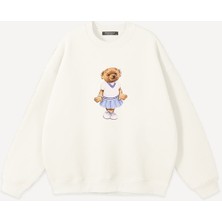 Mad&Calf  Unisex Pretty Teddy Baskılı Bisiklet Yaka Oversize Sweatshirt