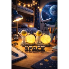 Seymen Bıçakçılık Astronot Ay Lambası 2’li Set Uzay Temalı Gece Lambası Çocuk Odası Dekoratif LED Masa Lambası