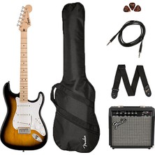 Squier 0371720603 Sonic Stratocaster Elektro Gitar Seti (2-Color Sunburst) | Frontman 10G Amfi Kılıf ve Aksesuarlar Dahil Paket