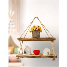 Brothers Craft Halatlı Ahşap Duvar Rafı 2 Katlı – Rustik Dekoratif Raf, El Yapımı Jüt Ipli Çam Raf