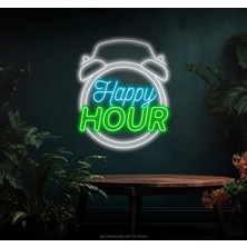 Biz Bu İşin Keyif Kısmındayız Happy Hour Yazılı Saat Figürlü Neon Tabela