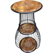 Otantik Çarşı Ahşap Ferforje 3 Katlı Sehpa 41X41X81 Cm.