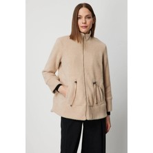 On Fashion Kadın Beli Bağcıklı Dik Yaka Vizon Mont 66721