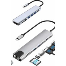 Astraltech 8 Port Çoklayıcı Macbook ile Uyumlu Çoğaltıcı Type-C Dönüştürücü Tf Sd Kart