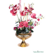 Yapay Çiçek Sitesi Metal Saksıda Premium Yapay Orkide Aranjmanı Model 4