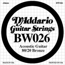 D'addario BW026 .026 Akustik Gitar Tek Teli - G/sol Notası (Aksesuar) | 80/20 Bronz Alaşım, Net Ses Projeksiyonu ve Uzun Ömürlü Kullanım