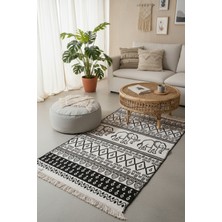 Siyah Beyaz Fil Desenli Çift Taraflı Makinede Yıkanabilir Günlük Kullanıma Uygun Kilimi