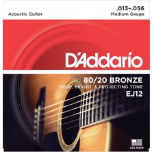D'addario EJ12 80/20 Bronze Akustik Gitar Tel Seti - 13-56 Medium (Profesyonel) | Güçlü Ses Hacmi, Sert Tansiyon, Kristal Netliğinde Tizler ve Yüksek Volüm