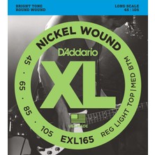 D'addario EXL165 Xl Nickel Wound Bas Gitar Tel Seti - 45-105 Custom Light (Profesyonel) | Long Scale, Hibrit Ölçü (Dengeli Tiz ve Bas Gerilimi), Çok Yönlü Kullanım