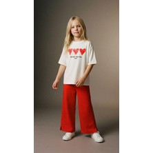 Monila Kız Çocuk Ekru Kalp Baskılı Pamuklu Altüst Takım