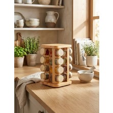 Leelahome 12'li Set Ahşap Desenli Döner Standlı Kare Baharatlık 140 ml - Açık Kahve