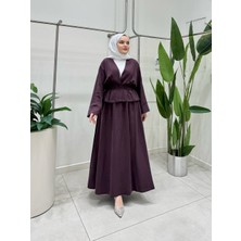 Molly Nelly Kadın Crop Kimono V Yaka Bluz Etekli Tesettür Takım