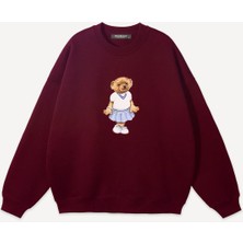 Mad&Calf  Unisex Pretty Teddy Baskılı Bisiklet Yaka Oversize Sweatshirt