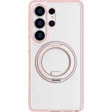 Galaxy S26 Ultra Kılıf M-Safe Uyumlu Şeffaf 360 Standlı Amazingthing Titan Magspin Seri Kapak Pembe