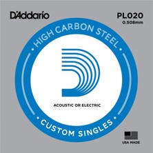 Daddario PL020 Elektro & Akustik Tek Tel | 0.020 Inç - Çelik