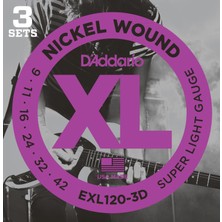 D'addario EXL120-3D Xl Nickel Serisi Elektro Gitar Tel Seti (Super Light - 09-42 - 3'lü Paket)
