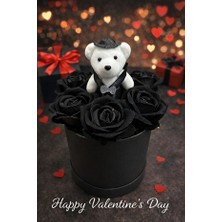 Chance Gift Lüks Siyah Kutuda Erkek Sevgiliye Özel Gül Kutusu Rose Box | Damat Ayıcık ve Siyah Güller