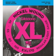 D'addario EXL170 Xl Nickel Wound Bas Gitar Tel Seti - 45-100 Regular Light (Profesyonel) | Long Scale, Dünya Standartlarında En Çok Tercih Edilen Bas Teli ve Parlak Nikel Tonu
