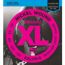 D'addario EXL170-5 Xl Nickel Wound 5 Telli Bas Gitar Tel Seti - 45-130 (Profesyonel) | Long Scale, 5 Telli Baslar Için Dengeli Gerilim, Güçlü B Teli ve Esnek Çalım Hissiyatı