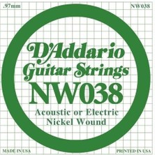D'addario NW038 Nickel Wound Elektro ve Akustik Gitar Tek Teli - .038 (Aksesuar) | Yüksek Karbon Çelik Öz, Dengeli Gerilim, Sıcak Ton Karakteri ve Üstün Akort Kararlılığı
