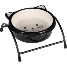 Flamingo Ansu Siyah Beyaz Kedi Kulaklı Standı Seramik Mama Kabı / 230ML