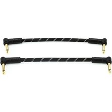 Fender 0990820087 Deluxe 2-Pack L/l Uçlu Siyah Tweed Patch Kablosu (15CM) | Pedalboard Için 2'li Paket Açılı Jaklar ve Dayanıklı Tweed Örgü