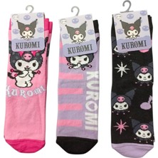 Sanrio Kuromi Lisanslı Kız Çocuk 3lü Soket Çorap