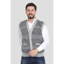 Erkek Baba ve Orta Yaş Düğmeli Akrilik Triko Çift Cepli Yelek