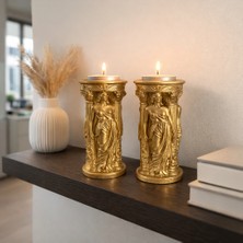 Mireva Altın Renk Antik Figürlü Mumluk Seti – Dekoratif Tealight