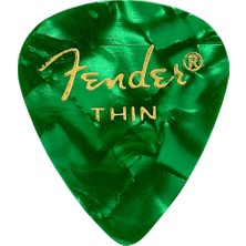 Fender 1980351771 Premium Celluloid 351 Shape Thin Gitar Penası (Green Moto) | Yeşil Inci Desen Ince Yapı ile Hızlı Ritimler (12'li)