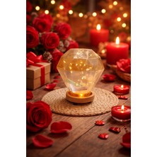 Seymen Bıçakçılık Elmas Şeklinde LED Işıklı Cam Dekoratif Lamba | Ahşap Tabanlı Şık Ortam Aydınlatması