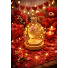 Seymen Bıçakçılık I Love You” Yazılı LED Işıklı Cam Fanus | Ahşap Tabanlı Romantik Dekoratif Lamba