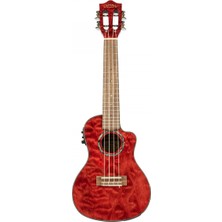 Lanikai Qm-Rdcec Quilted Maple Elektro Ukulele - Kırmızı (Üst Segment - Concert Boy) | Kapitone Akçaağaç Kapak