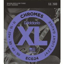 D'addario ECG24 Xl Chromes Flatwound Elektro Gitar Tel Seti (Profesyonel) | Jazz Light 11-50 Kalınlık, Dengeli Gerilim ve Vintage Jazz Karakteri