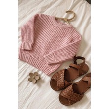 Cigit Bisiklet Yaka Selanik Triko Kazak 2-8 Yaş Pudra Pembe