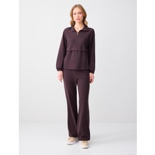 Jimmy Key Acı Kahve Uzun Kollu Dik Yaka Örme Modal Sweatshirt