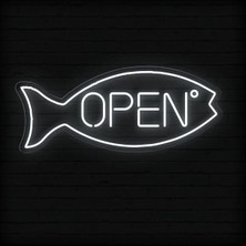 Biz Bu İşin Keyif Kısmındayız Open Yazılı ve Şekilli Neon Tabela