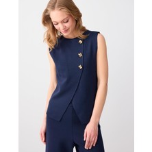 Jimmy Key Lacivert Düğme Detaylı Triko Yelek