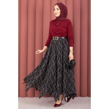 Md Asimetrik Kesim Dantel Desenli Etek Siyah