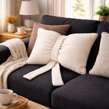 Ratemo Mobilya Fiyonk Kurdele Tasarımlı Dekoratif Kırlent Yastık, 1. Sınıf Döşemelik Kumaş, Dolgulu Hediye Minder