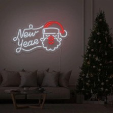 Biz Bu İşin Keyif Kısmındayız New Year Yazılı Noel Baba Figürlü Neon Tabela