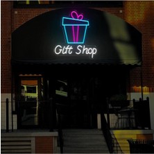 Biz Bu İşin Keyif Kısmındayız Gift Shop Yazılı ve Şekilli Neon Tabela