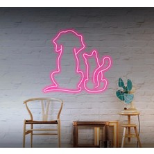 Biz Bu İşin Keyif Kısmındayız Kedi ve Köpek Figürlü Neon Tabela