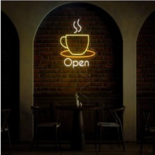 Biz Bu İşin Keyif Kısmındayız Open Yazılı ve Şekilli Neon Tabela