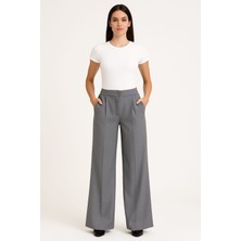 World Star Kadın Kendinden Desenli Beli Lastikli Esnek Cepli Pileli Palazzo Pantolon