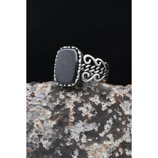 Prestige Örgü Tasarım Siyah Oniks Taşlı 925 Ayar Gümüş Yüzük 902540